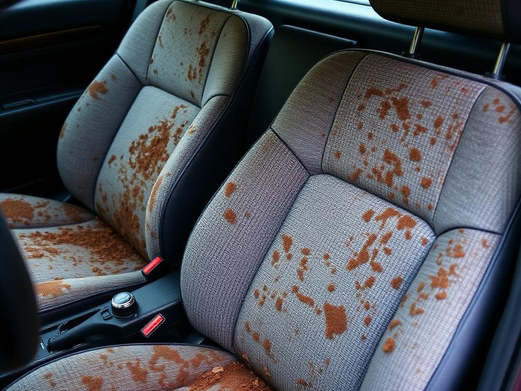 Car seats stained with dirt before interior detailing